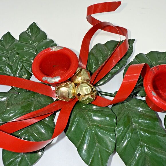 Vintage Christmas Department 56 Metal Holly Ribbon Candle Holder 3 Candles 12” - Picture 8 of 13